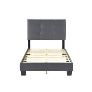 DB 1pc Dark Gray Velvet Upholstered Twin Platform <b>Bed</b> Adjustable Height <b>Headboard</b> Button Tufted Solid <b>Wood</b> Bedroom Furniture - Product Image 3