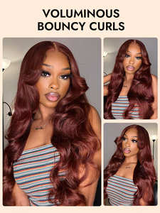 X-TRESS mới màu đỏ nâu 6*13 tổng hợp HD ren tóc giả cao cấp fibre Swiss ren glueless Tóc Giả lỏng sóng tổng hợp ren tóc giả - Product Image 4