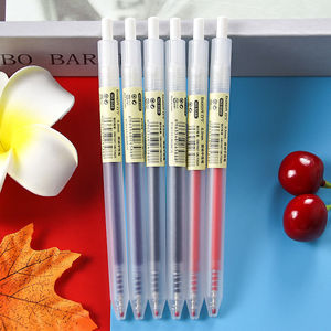 Push Button Gel <b>Pen</b> 0.5mm Stainless Steel Tip Plastic Shell Black Red Blue Ink Office School Use Transparent Body - Product Image 3