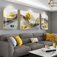 Triptyque mural décoratif de luxe moderne et minimaliste pour projets hôteliers, impression sur toile aquarelle