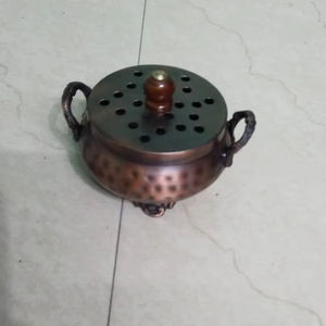 Premium Quality Iron Dhoop Dhuni Loban Incense <b>Burner</b> Metal <b>Bakhoor</b> <b>Burner</b> With Two Handle Wooden Knob - Product Image 1