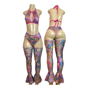 Maxsun Phổ Biến Ba Mảnh Mực Màu Nước In Ấn Vũ Nữ Thoát Y Kỳ Lạ Khiêu Vũ Mặc Trang Phục Sexy Dancewears