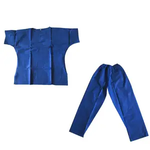 Dark Blue Disposable PP Polyethylene Sms Protective Clothing Scrub Suits Top and Pants Medical Use