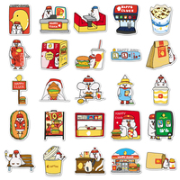 50 autocollants imperméables en gros pour boîte à lunch isotherme, motif poulet frit original de dessin animé, pour la décoration de la restauration rapide