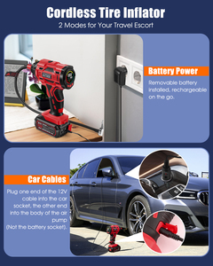 Compresseur d'air intelligent 21V <span class=keywords><strong>pour</strong></span> pneus, 150 PSI, arrêt automatique, kit d'outils d'urgence portable, écran LCD numérique, ABS rouge - Product Image 6