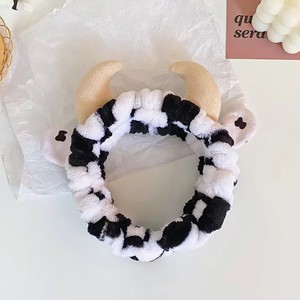Jiamu Korean Ins Style 3D Fabric Strap Super Soft Cute <strong>White</strong>&amp;<strong>Black</strong> Bowknot Animal Print Horn Makeup <strong>Headband</strong> Women's Plush Hair - Product Image 3
