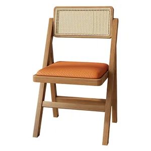 OWNSWING Cadeira de vime de madeira de alta qualidade Cadeiras de jantar dobráveis com parte traseira de cana feitas à mão para sala de estar e restaurante