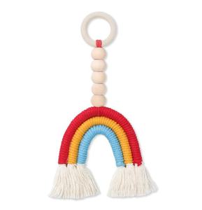 Commerci all'ingrosso fatti a mano rustici in legno naturale perline stringa Macrame <span class=keywords><strong>arcobaleno</strong></span> appeso a parete per la decorazione della stanza della scuola materna del bambino - Product Image 5