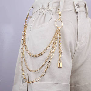 โซ่คาดเอวแฟชั่นฮิปฮอปแบบโลหะ พร้อมกุญแจและแม่กุญแจ  วัสดุโลหะผสมสังกะสี  สำหรับทุกเพศ  สไตล์ลำลอง  แบบหลายห่วง - Product Image 2