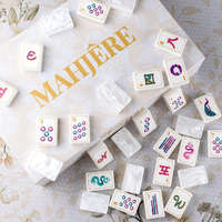 Jeu de tuiles de mahjong américain effet perle, acrylique double couche, art floral papillon vintage, ensemble de jeu de luxe personnalisé