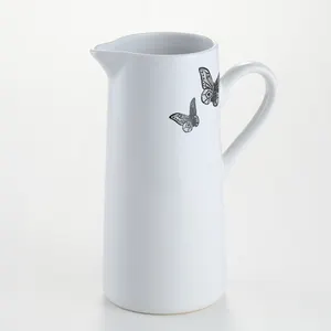 New arrival pretty white ceramic milk pitcher with butterfly decals for sale