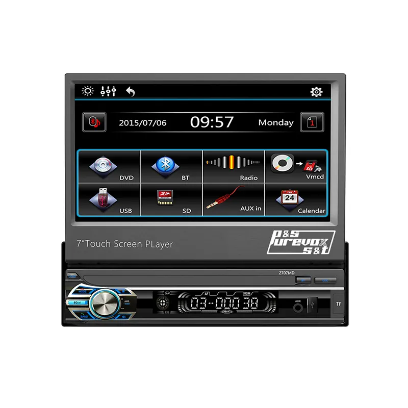 7 inç 1 Din Android araba radyo ile geri çekilebilir dokunmatik ekran Wifi Bt Fm Rds Aux Stereo oto araç DVD oynatıcı oyuncu