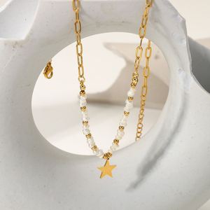 สร้อยคอไข่มุกธรรมชาติขายดี พร้อมจี้รูปดาวสแตนเลสสำหรับผู้หญิง - Product Image 2