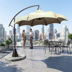 Parasol de qualité commerciale moderne, tropical, pliable, résistant au vent, en alliage d'aluminium, avec base en marbre, pour hôtel, complexe hôtelier, café en plein air - Product Image 1
