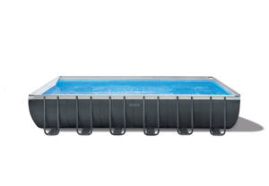 Ensemble de piscine rectangulaire <span class=keywords><strong>Intex</strong></span> 26364 de 24 pieds, gris foncé, avec cadre en tube, pompe de filtration, pliable et installation rapide, échelle de sécurité incluse - Product Image 3