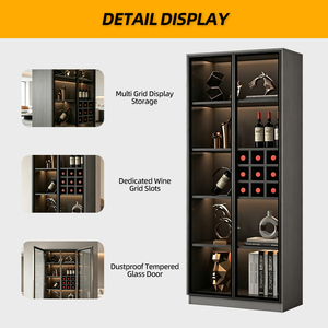 Mueble Bar <span class=keywords><strong>con</strong></span> Estantes Abiertos y Almacenamiento Inferior Cerrado, Mueble para Vino Negro <span class=keywords><strong>con</strong></span> Exhibidor para Botellas, Copas y Utensilios de Bar - Product Image 3