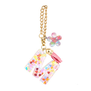 Llavero Estilo Boho con Letra, Colgante de Resina con Corazón y Confeti, Borla, Flor y Cadena Dorada, Accesorios para Bolso - Product Image 3