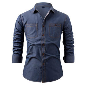 Summer New Men's Custom Relaxed Fit Denim Shirt Casual Simple Breasted Cotton Breasted Multi Pocket Formal Office Shirt - Product Image 6