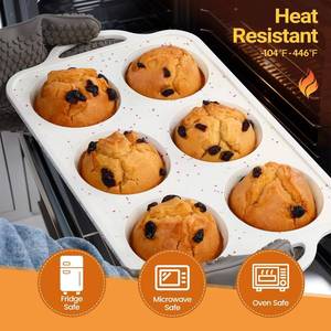 MUYULINS - Molde para Cupcakes de Silicona Grande, Color Beige, 6 Tazas, Antiadherente, Libre de BPA, con Marco Reforzado de Metal, Apto para Horno, Estilo Americano - Product Image 3