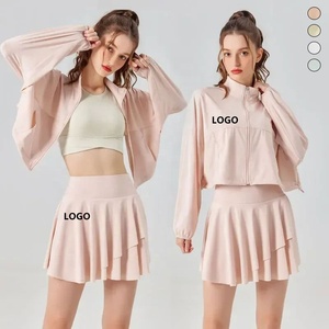 Conjunto de 2 piezas de protección solar para mujer, tenis, golf, deportes, entrenamiento al aire libre, chaqueta de manga larga y Falda plisada - Product Image 1