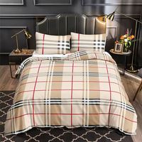Vente en gros de linge de lit de luxe personnalisé avec un design à carreaux classique imprimé numériquement en 3D, draps, taies d'oreiller, housse de couette