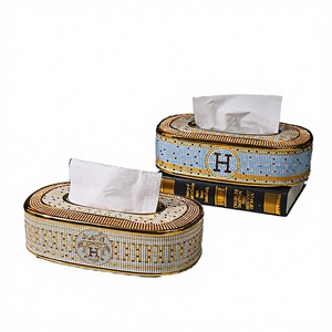 Boîte à mouchoirs en céramique écologique de luxe dorée H-Mark <span class=keywords><strong>pour</strong></span> salon, chambre, salle de bain, utilisation sur bureau moderne - Product Image 4