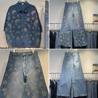 Ensemble 2 pièces de luxe pour femme : veste en jean à manches longues imprimée de sequins et pantalon large – Collection Boutique Streetwear