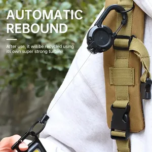 Retractable Heavy Duty Pull Reel Carabiner Strong Steel Wire Rope Buckle Spring Key <b>Ring</b> Outdoor Sporty Keychain Tool - Product Image 3
