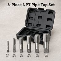 Jeu de tarauds à filetage pour tuyaux 6 pièces HSS 1/8 à 1 pouce, tarauds manuels à cannelure droite pour la réparation de la plomberie et le filetage métallique, dans un coffret soufflé