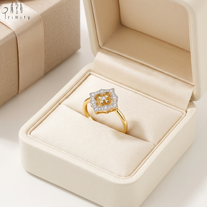 คอลเลคชั่นใหม่ ขายส่ง แหวนทองคำแท้ 14K ลายแกะสลัก CNC ประดับเพชรธรรมชาติ รูปโคลเวอร์สี่แฉก สไตล์วินเทจ - Product Image 4