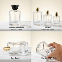 Flacon de parfum vide en verre transparent carré avec bouchon en bois mat dépoli, 30ml 50ml 100ml, avec pompe pulvérisatrice, logo personnalisé, OEM, vente en gros usine