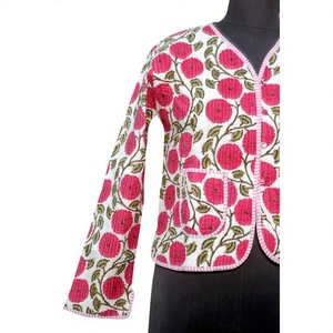 Veste courte en coton matelassé de style bohème indien pour femmes, nouveau style, imprimé floral, rayures tricotées, écologique, respirante - Product Image 2