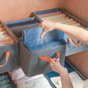 Clothing Organizer <b>Storage</b> Box Gray 47x28x20 Rectangular With Handles For Bedroom <b>Clothes</b> Folding Drawer Style - Product Image 3