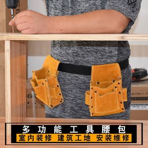 Heavy Duty 4 Pockets <b>Leather</b> <b>Tool</b> Belt Multipurpose Pockets Work Organizer Pouch Framing Fat Lip <b>Tool</b> Holder for Carpenter - Product Image 6