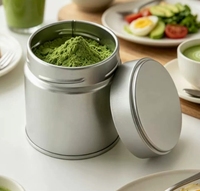 Vente en gros de boîtes de conserve en métal mat de 50 g pour matcha de qualité alimentaire, boîte de rangement pour poudre de thé avec couvercle à vis, petite boîte à thé