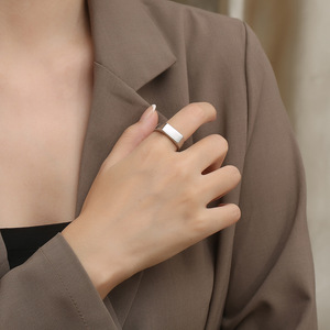 Minimalist geometric design <b>titanium</b> steel <b>ring</b>, unisex, smooth finish, street style model jewelry. - Product Image 3