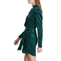 Robe moulante courte décontractée en satin de soie à manches longues et drapée pour femme