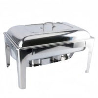 Edelstahl-Chafing-Dish (quadratisch, 9L) mit Rolldeckel und Alkoholbrenner, Buffet-Speisenwärmer für Hochzeiten und Hotelbankette