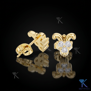 Lab Grown Diamond Luxury Ornate Scroll Crest <b>Stud</b> Earrings 3 Stone Cluster 14K 18K Solid Gold Women's Jewelry Wedding - Product Image 1