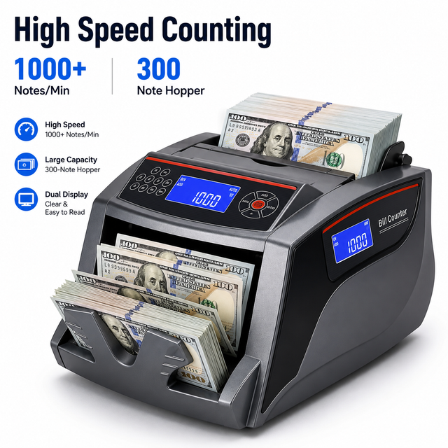 2828C Bill Counter 1000pcs/min High Speed Dual LCD Display UV MG Detection to Stop Counterfeit Losses Professional Money Machine