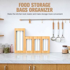 Organizador de Bolsas Ziplock de Bambú para Cajón de Cocina, para Bolsas de un Galón, Cuarto de Galón, para Sándwiches y Bocadillos, Organizador de 4 Compartimentos Separados - Product Image 1