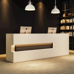 Escritorio de recepción moderno en forma de L de madera maciza personalizado, mostrador de recepción de Hotel - Product Image 1