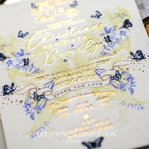 Invitaciones Personalizadas con Estampado Dorado en Letterpress, Invitaciones de Boda 2026, Estilo Europeo Morado, Diseño Floral - Product Image 3