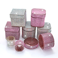 Gobelets de nettoyage pour pinceaux à ongles rose transparents avec strass en cristal octogonaux