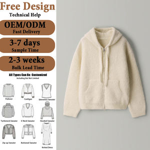 Felpa con Zip <span class=keywords><strong>Oversize</strong></span> Personalizzabile con Logo, Design Semplice, in Maglia con Tasche, <span class=keywords><strong>Cardigan</strong></span> per <span class=keywords><strong>Donna</strong></span> - Product Image 2