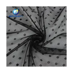 Fashion Black 100 Polyester Tricot Polka Dot Mesh Fabric