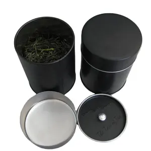 Çay kutusu yuvarlak Metal mat siyah ile topuzu iç kapak hava geçirmez siyah geri dönüşümlü malzemeleri makul ambalaj, çay kutusu levha, teneke
