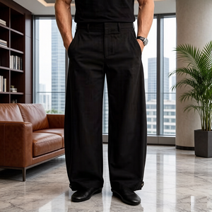 Pantalones Casuales Elegantes <span class=keywords><strong>de</strong></span> Verano para <span class=keywords><strong>Hombre</strong></span>, Estilo Retro, <span class=keywords><strong>de</strong></span> Lyocell y Algodón, <span class=keywords><strong>de</strong></span> Pierna Ancha, con <span class=keywords><strong>Dobladillo</strong></span> Ajustable, Estilo Holgado, Personalizados OEM - Product Image 2