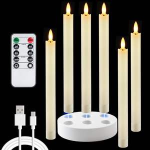 Candele Coniche a LED Senza Fiamma in Vera Cera con Stoppino 3D, Ricaricabili Tramite Tipo C con Telecomando, Timer e Base di Ricarica per Decorazioni Natalizie - Product Image 1
