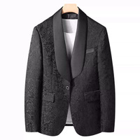 Blazer personnalisé pour homme à revers châle, nouveau modèle tendance, veste de costume jacquard à simple boutonnage, infroissable, pour performance scénique